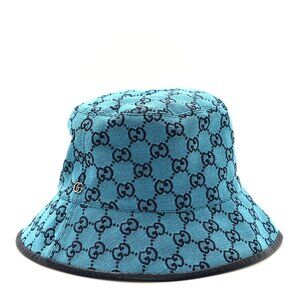 NWT GUCCI GG New Canvas Sapphire Blue Bucket Hat M 57 cm 656573